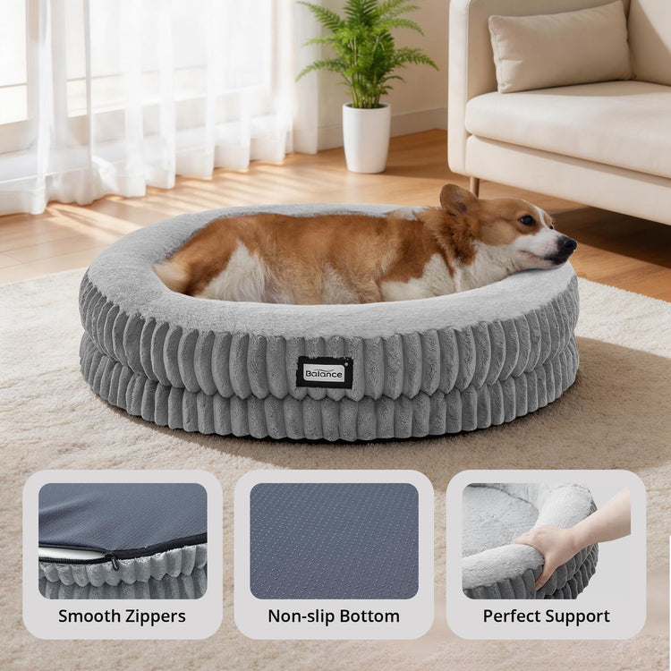 BALANCE Cat Bed Kitten Bed, Washable Round Cat Beds for Indoor Cats, Super Soft Plush Faux Fur Pet Bed for Puppy and Kitten with Anti-Slip Bottom