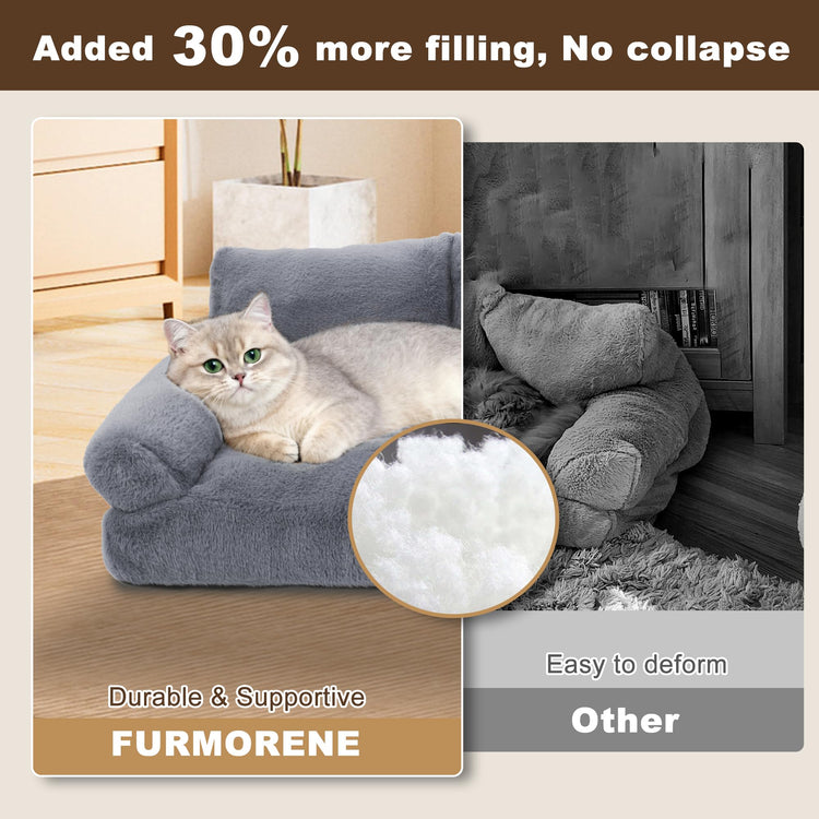 Large Cat Beds for Indoor Cats, Dog Couch Bed, Cute Cat Couch Sofas for Less 20lbs Kitten Puppy, Small Dog Sofas & Chairs with Removable Washable Cover, Soft Warm Pet Furniture, Cream