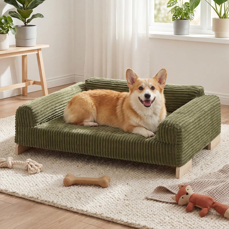 Veehoo Elevated Dog Bed Indoor, Wood Furniture Style Dog Couch Sofa with Removable Washable Cover, Cute & Durable Dogs Bed Furniture for Small Dogs & Puppies Up to 40 lbs