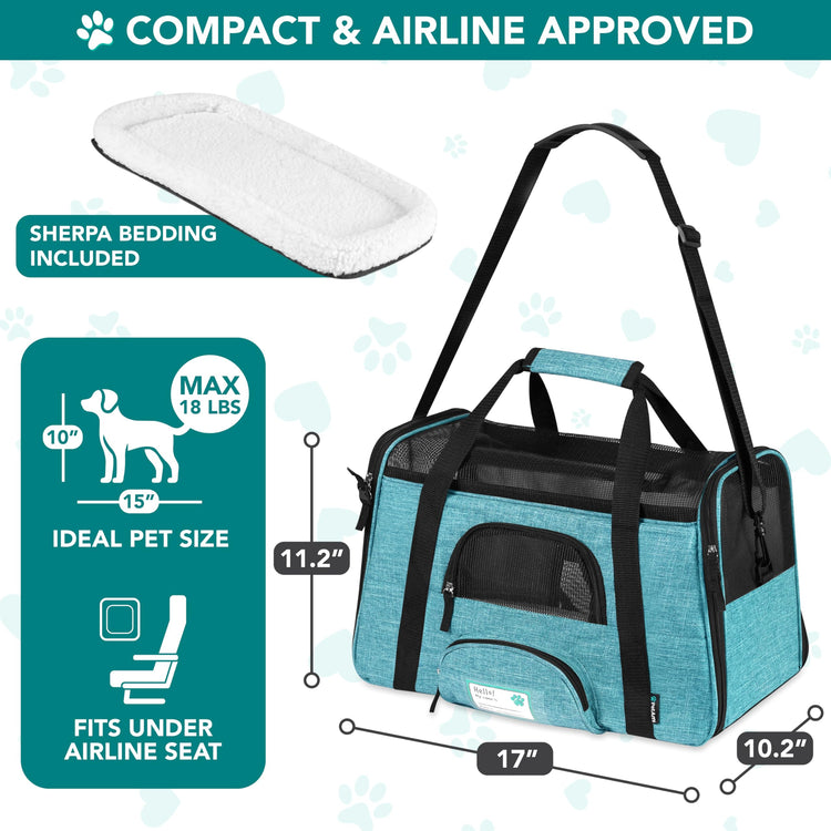 PetAmi Airline Approved Pet Carrier for Cats & Small Dogs, Soft Sided TSA Travel Carrier Bag with Sherpa Bed, Breathable Mesh Ventilation, Collapsible Bowl, Fits Under Seat, Up to 18 lbs, Small Pink