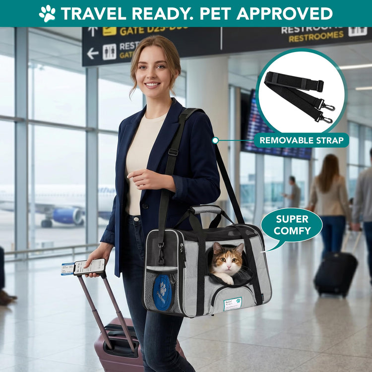 PetAmi Airline Approved Pet Carrier for Cats & Small Dogs, Soft Sided TSA Travel Carrier Bag with Sherpa Bed, Breathable Mesh Ventilation, Collapsible Bowl, Fits Under Seat, Up to 18 lbs, Small Pink