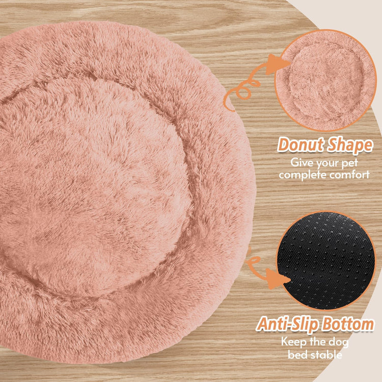 JOLLYVOGUE Small Dog Bed, Calming Dog Beds for Small Dogs & Indoor Cats - 20 Inches Donut Washable Cat Bed for Kittens & Puppies, Round Fluffy Plush Faux Fur Pet Beds(Smoke Grey)
