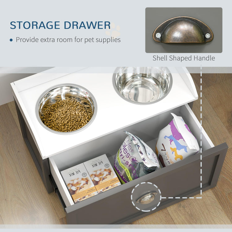 PawHut Dog Feeding Station with Storage Drawer, Dog Food Storage Cabinet with 2 Removable Elevated Pet Bowls for Large Sized Dogs, Coffee