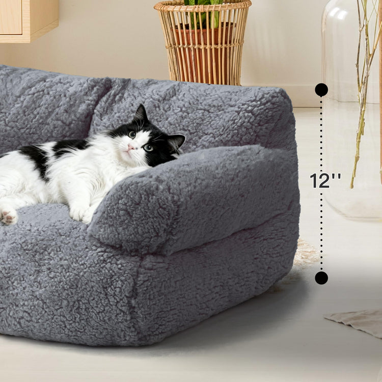 Large Cat Beds for Indoor Cats, Dog Couch Bed, Cute Cat Couch Sofas for Less 20lbs Kitten Puppy, Small Dog Sofas & Chairs with Removable Washable Cover, Soft Warm Pet Furniture, Cream