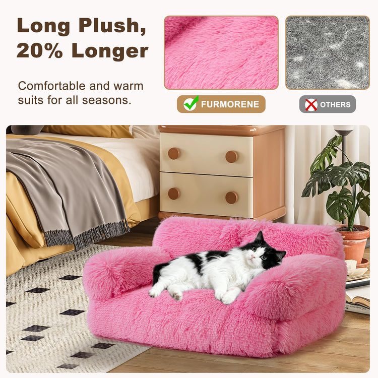 Large Cat Beds for Indoor Cats, Dog Couch Bed, Cute Cat Couch Sofas for Less 20lbs Kitten Puppy, Small Dog Sofas & Chairs with Removable Washable Cover, Soft Warm Pet Furniture, Cream