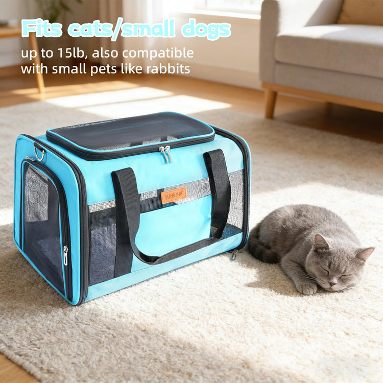 YUNIQUE Soft-Sided Cat & Dog Carrier for Pets Up to 15 Lbs, Airline Approved Collapsible Travel Puppy Carrier with Lightweight Fabric Design (Grey)