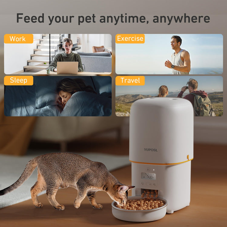 Yuposl Automatic Cat Feeders - 2L Cat Food Dispenser Easy to Use, Timed Automatic Pet Feeder with Over 180-day Battery Life, 1-6 Meals Dry Food Programmable Portion Control Also for Dogs