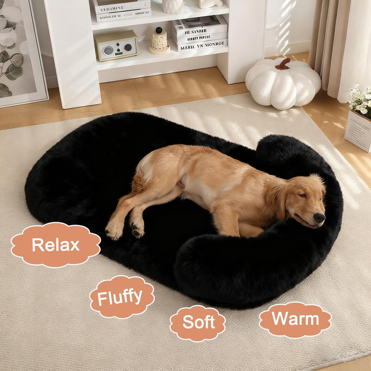 Orthopedic Dog Bed with Egg-Crate Base, Calming Dog & Cat Beds Long Plush with Raised Edges, Spine Friendly Pet Sleeping Mat for Small Medium Dogs, Machine Washable (Oval, Beige 26"x20")
