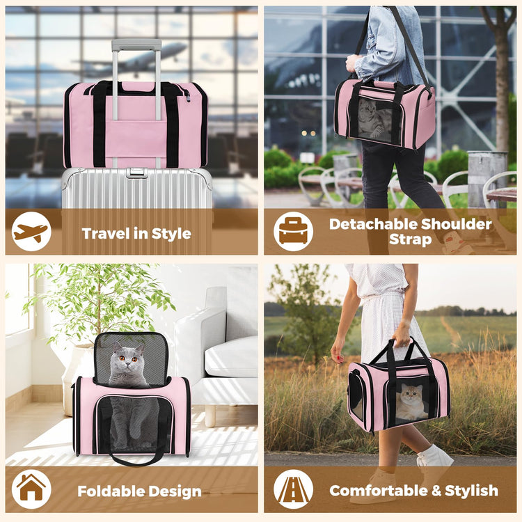 Cat Carrier Soft for Pets Up to 15 Lbs, Cat Travel Bag Soft-Sided with Padded Shoulder Strap, Pet Dog Carriers for Small Dogs Travel Puppy Carry Airline Approved, Pink