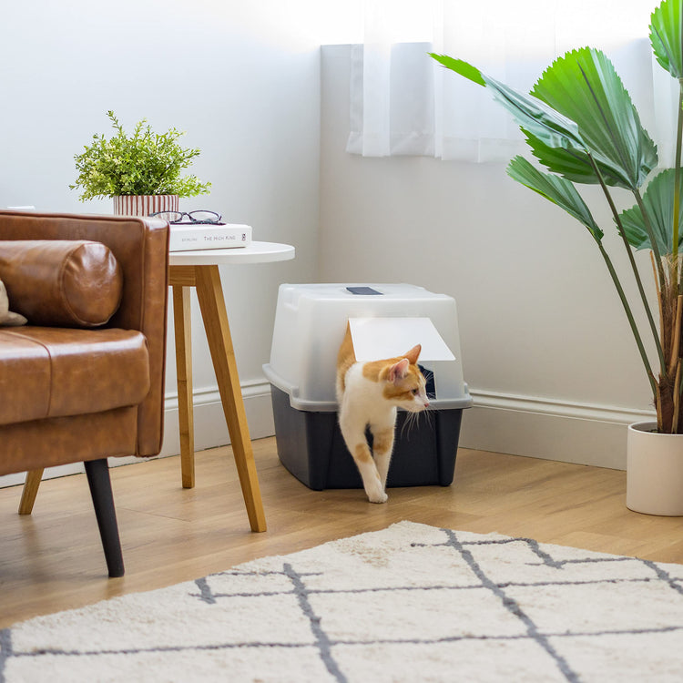 IRIS USA Cat Litter Box, Litter Box Enclosure with Scoop and Front Door Flap, Covered Kitty Litter Box for Privacy, Portable, Easy to Clean, Navy