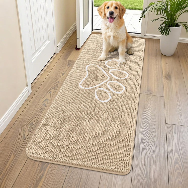 Smiry Dog Door Mat for Muddy Paws, Absorbent Dirt Trapper Non Slip Quick Dry Washable Chenille Mat for Mud Dogs, Entry Rug for Indoor and Outdoor (30x20 Inches, Grey and Black)
