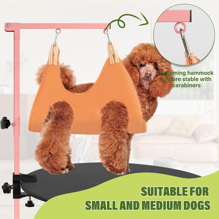 Dog Grooming Arm with Pet Grooming Hammock, getlstub 35" Pet Grooming Table Arm with Adjustable No Sit Haunch Holders, Dog Grooming Stand with Loop Noose for Small and Medium Pets