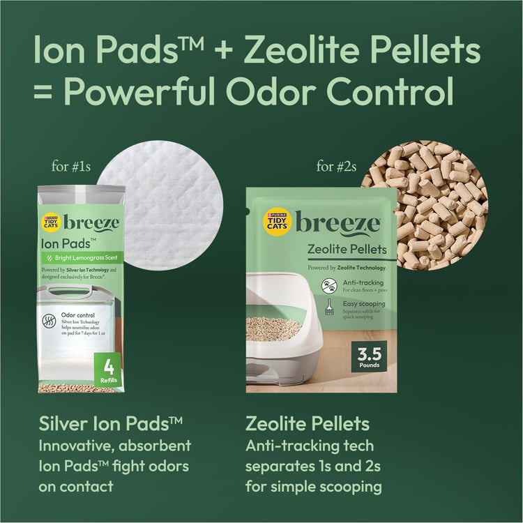 Purina Tidy Cats Litter Box System, BREEZE System Starter Kit Litter Box, Litter Pellets & Pads