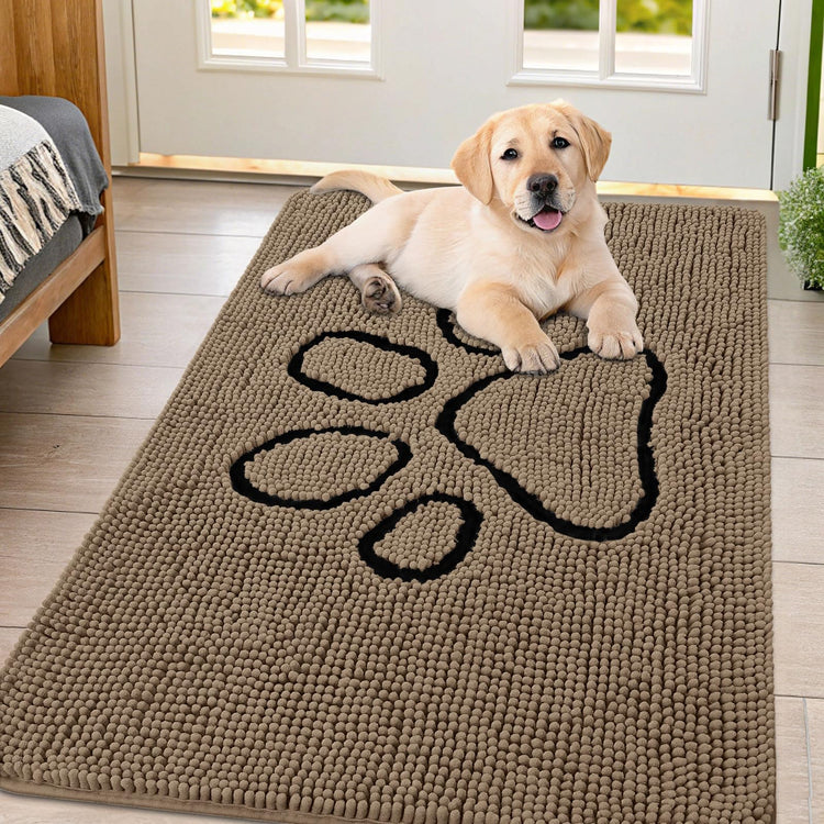 Smiry Dog Door Mat for Muddy Paws, Absorbent Dirt Trapper Non Slip Quick Dry Washable Chenille Mat for Mud Dogs, Entry Rug for Indoor and Outdoor (30x20 Inches, Grey and Black)