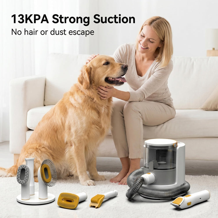 Grooming Vacuum& Dogs Grooming Kit, 5 in 1 Pet Grooming Vacuum with Pets Clipper Nail Grinder, 1.5L Dust Cup Dog Brush Vacuum Pets Grooming Tools for Shedding Pet Hair