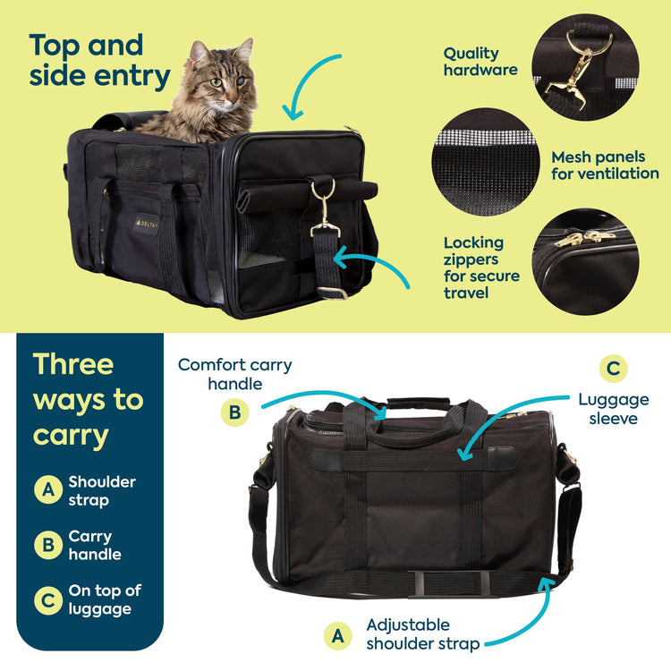 Sherpa Delta Airlines Travel Pet Carrier, Airline Approved & Guaranteed On Board - Black, Medium