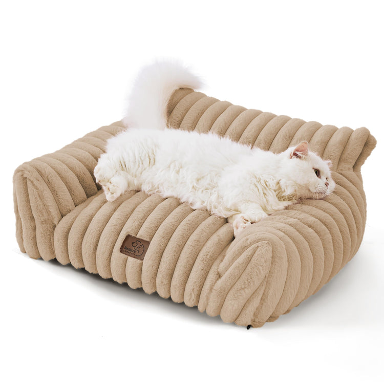 Bedsure ComfyFleece™ Cute Cat Couch for Pets - As Seen on TV on Good Day New York, Fluffy Cats beds for Indoor Cats with Removable Washable Cover, Supportive Pet Sofa, 24inch, Cream