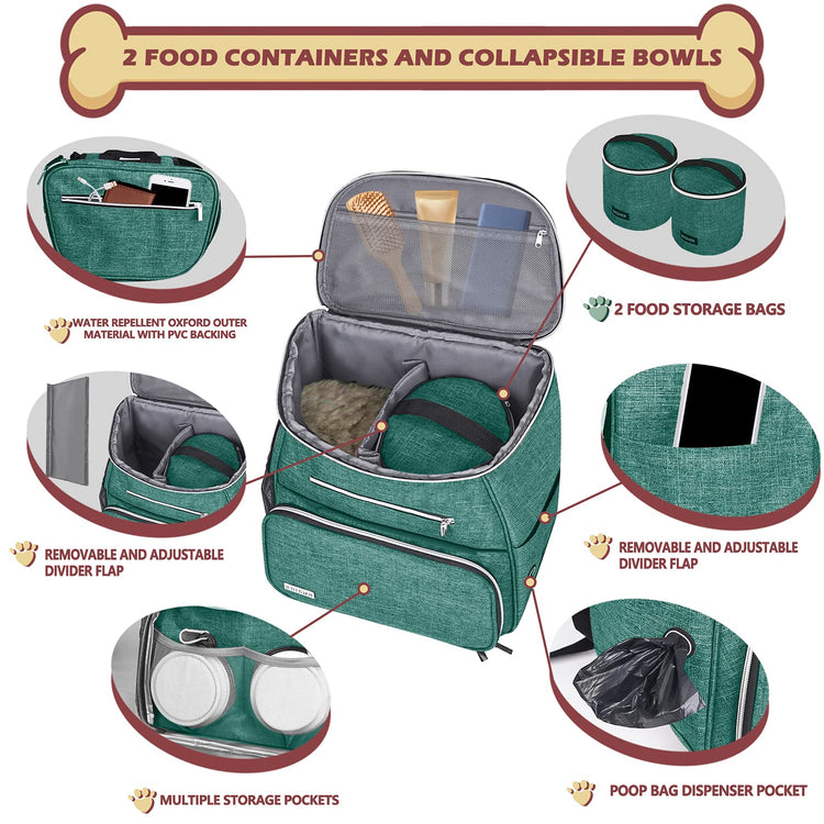 BAGLHER丨Dog Travel Bag Backpack, Airline Approved Pet Supplies Backpack, Dog Travel Bag with 2 Silicone Collapsible Bowls and 2 Food Baskets, Black