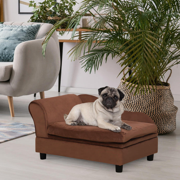 PawHut Luxury Fancy Dog Couch with Hidden Storage, Small Dog Sofa Bed with 2" Soft Foam, Modern Pet Furniture for Puppies & Little Breeds, Green