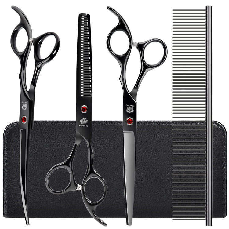 GLADOG Professional 5 in 1 Dog Grooming Scissors Set with Safety Round Tips, Sharp and Heavy-duty Pet Grooming Shears for Cats