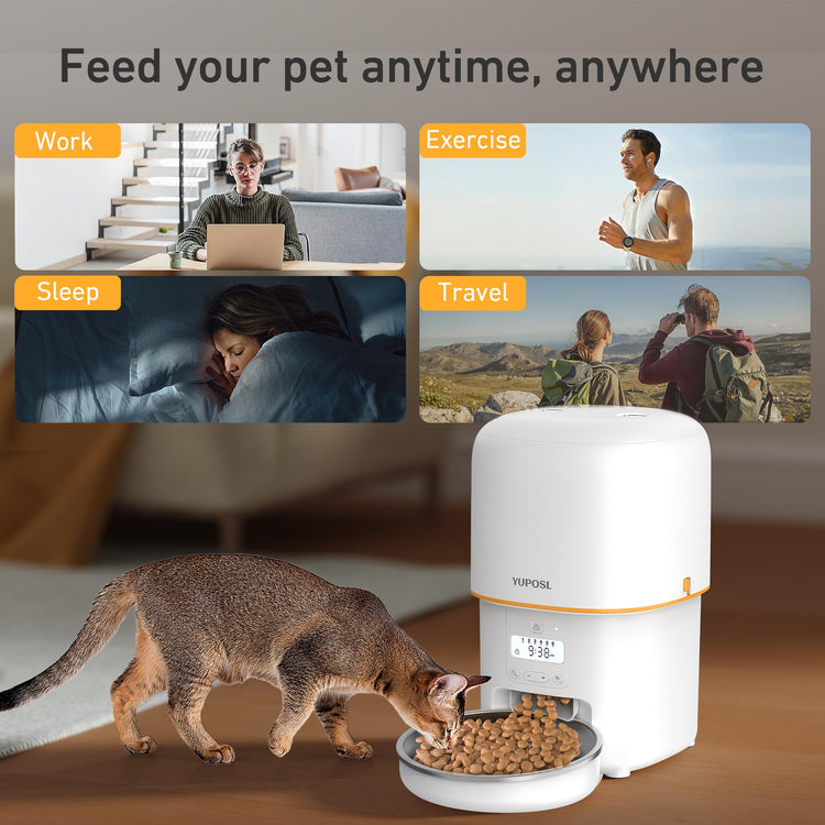 Yuposl Automatic Cat Feeders - 2L Cat Food Dispenser Easy to Use, Timed Automatic Pet Feeder with Over 180-day Battery Life, 1-6 Meals Dry Food Programmable Portion Control Also for Dogs