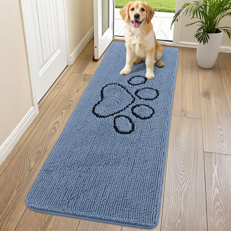 Smiry Dog Door Mat for Muddy Paws, Absorbent Dirt Trapper Non Slip Quick Dry Washable Chenille Mat for Mud Dogs, Entry Rug for Indoor and Outdoor (30x20 Inches, Grey and Black)