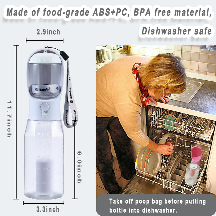 Cibaabo Dog Water Bottle with Food Container & Poop Bag Holder, Travel Water Bowl, Portable Pet Dispenser, Dog Gifts Stuff Accessories Items, Puppy Essentials for Yorkie Chihuahua Walking Hiking