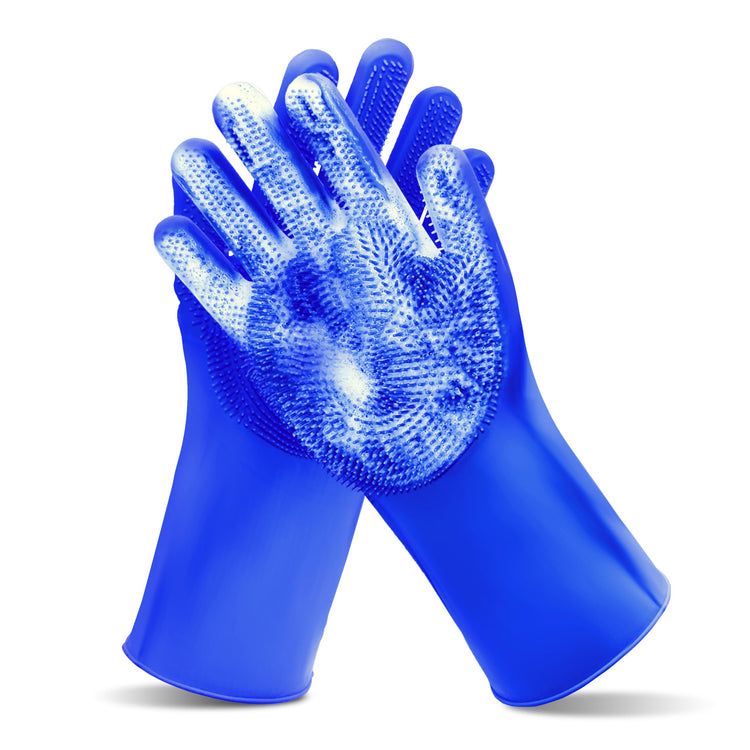 Pet Grooming Gloves—Dog Washing Gloves with High-Density Teeth, Dog Bath Scrubber with Enhanced Five Finger Design, Silicone Gloves for Dogs and Cats Bathing, Massage (Blue)