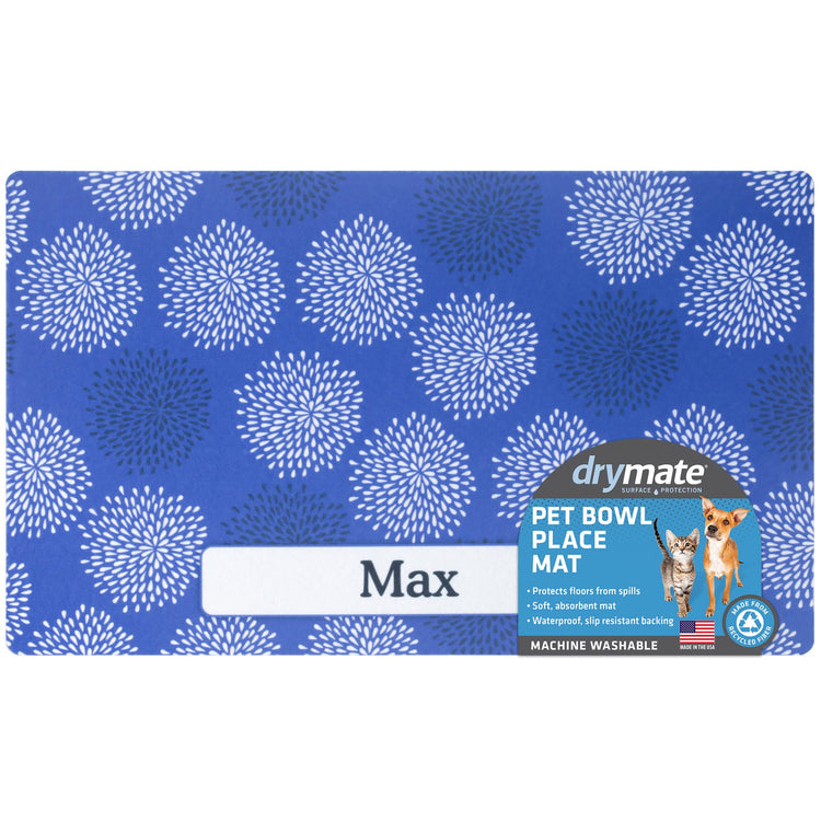Drymate Personalized Pet Bowl Placemat, Custom Dog & Cat Food Feeding Mat - Absorbent Fabric, Waterproof Backing - Machine Washable/Durable (USA Made) (12" x 20") (Zebra Pink)