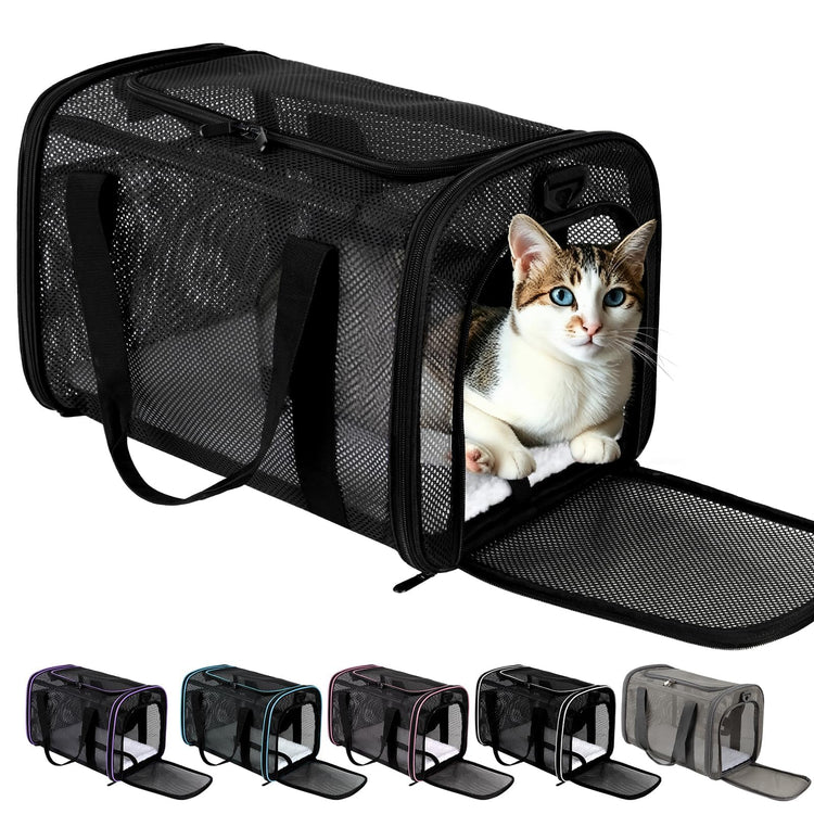Cat Carrier Dog Carrier Pet Carriers Soft-Sided Cats Bag Animal Carriers Puppy Carrying Bag TSA Airline Approved Small Dog Carrier Soft Sided, Collapsible Travel Carriers for Big Cats(Up to 16lbs),