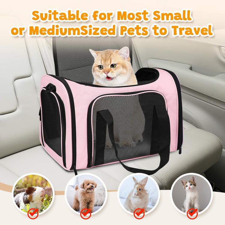 Cat Carrier Soft for Pets Up to 15 Lbs, Cat Travel Bag Soft-Sided with Padded Shoulder Strap, Pet Dog Carriers for Small Dogs Travel Puppy Carry Airline Approved, Pink