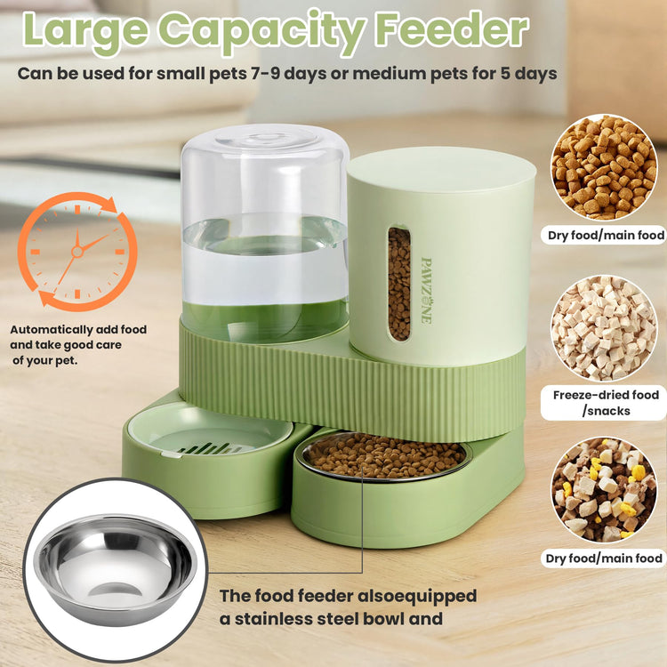 2 Pack Automatic Cat Feeder Stainless Steel Water Dispenser Gravity Food Feeder and Waterer Set with Pet Food Bowl for Small Medium Kitten Puppy Pets Large Capacity(Grey)