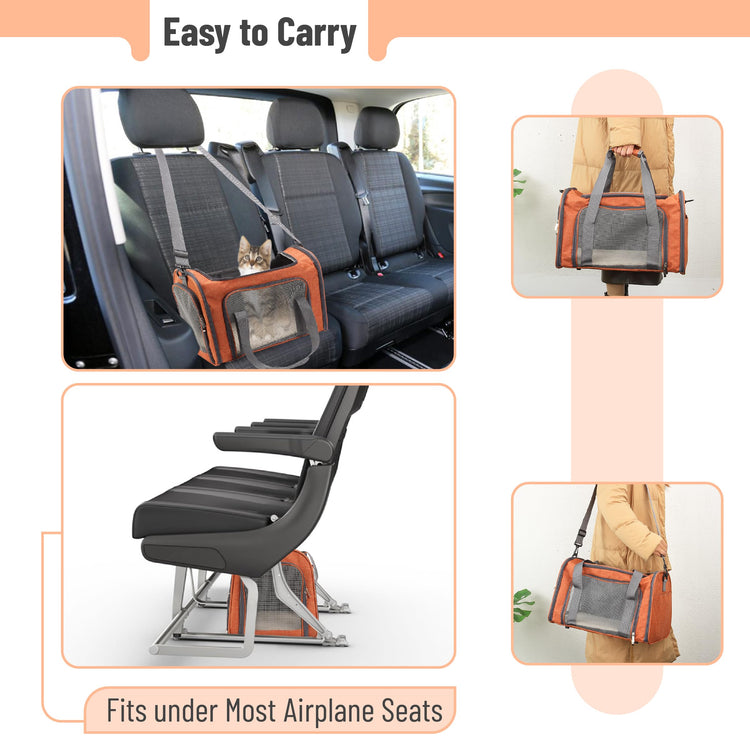 Mr. Pen- Pet Carrier, 17.5" x 11.2" x 11.5", Medium Size, Gray, Portable Travel Carrier for Small Pets, Cats & Small Dogs, Breathable Mesh, Safety Inner Leash, Side Pocket & Padded Shoulder Strap