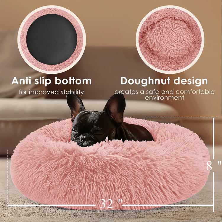 Hoewina Dog & Cat Bed for Indoor Cats, 20in Calming Donut Bed for Puppy and Kitten, Washable Round Fluffy Pet Bed for Small Medium Dogs and Cats (Light Grey)