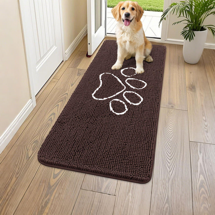 Smiry Dog Door Mat for Muddy Paws, Absorbent Dirt Trapper Non Slip Quick Dry Washable Chenille Mat for Mud Dogs, Entry Rug for Indoor and Outdoor (30x20 Inches, Grey and Black)