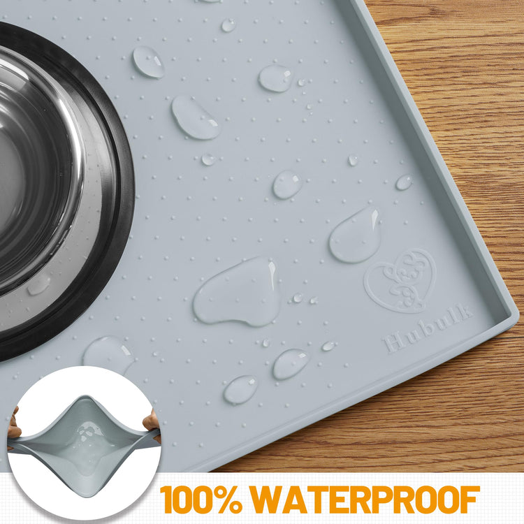 Hubulk Dog Feeding Mat,100% Waterproof Food Grade Silicone Pet Food and Water Bowl Placemat,Dishwasher, High Raised Edge to Prevent Spills,Nonslip Tray to Stop Messes on Floor (19"x12"x0.5", Grey)