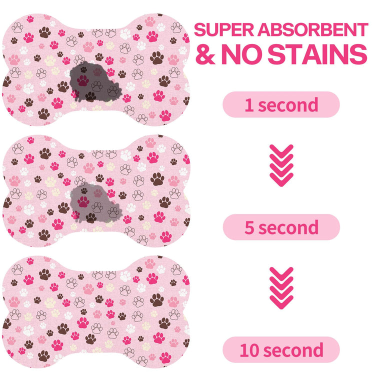 Pet Dog Cat Food Mat, Absorbent Bone Shaped Dog Bowl Mats for Food and Water, Non Slip Cute Dogs Cat Placemats Feeding Mat with Rubber for Floors Indoor Puppy Pet Accessories Supplies 12"x20" Khaki