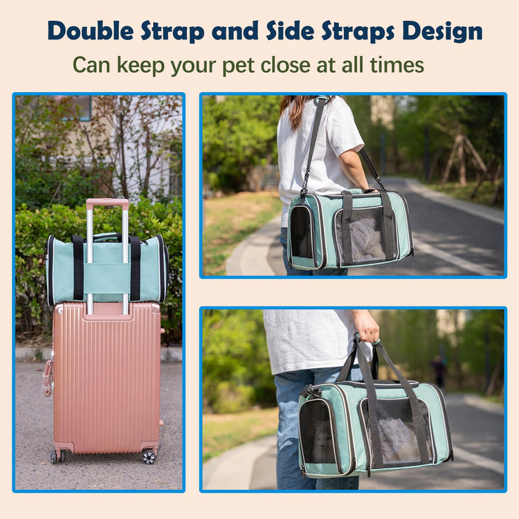 Cat, Dog Carrier for Small Medium Pet Carriers Up to15Lbs, Cats Carrier Soft- Sided Puppy Dogs Bag Portable Foldable Airline Approved Carrier Travel (Green 18 * 11 * 11)