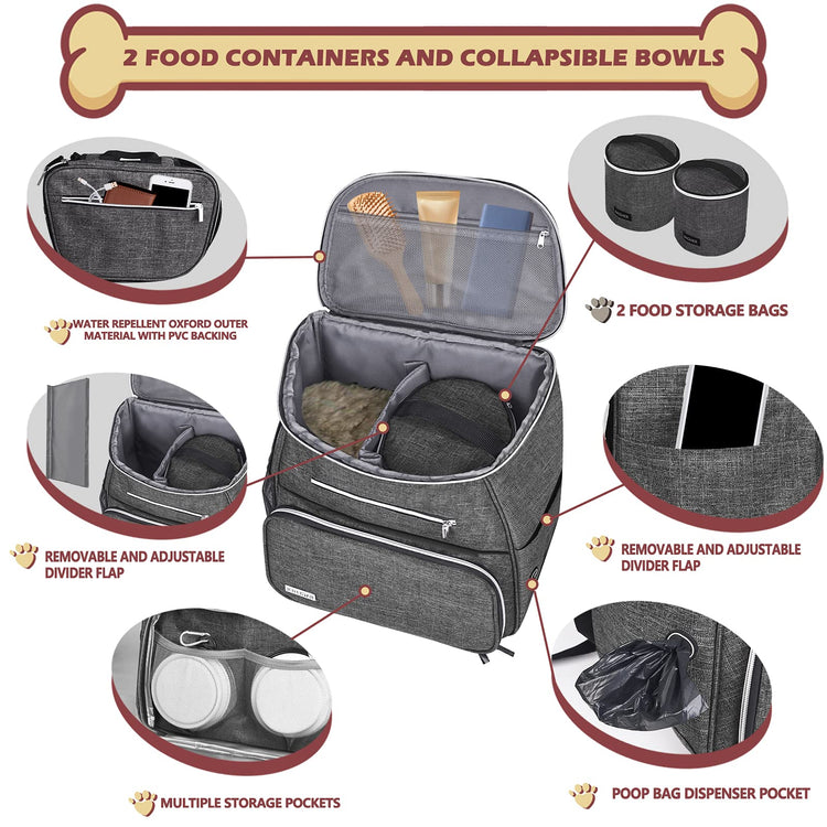BAGLHER丨Dog Travel Bag Backpack, Airline Approved Pet Supplies Backpack, Dog Travel Bag with 2 Silicone Collapsible Bowls and 2 Food Baskets, Black
