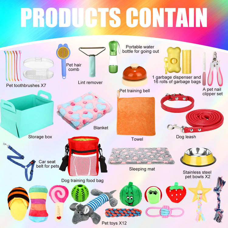 Abbylike 50 Pcs Puppy Supplies Starter Kit for Small Dogs Puppy Essentials Includes Leash, Bowls, Teeth Brushes, Water Bottle, and More Accessories for Dogs Pet Day Welcome Gift(Purple)