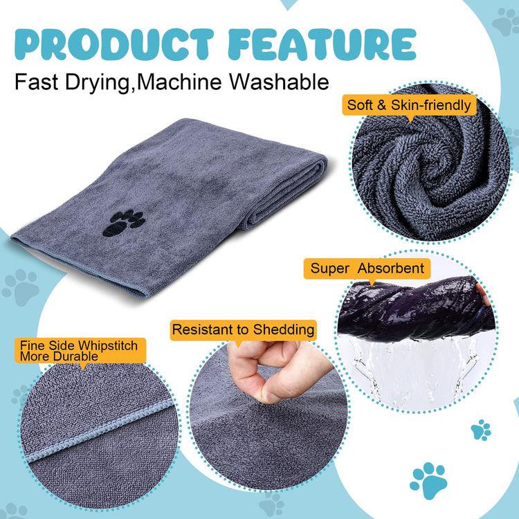 WOUSEDO Microfiber Dog Towels for Drying Dogs,40'' X 23.6'', Super Absorbent and Soft Pet Grooming Towel, Perfect Shower & Bath Supplies for Dogs(2-Pack Grey)
