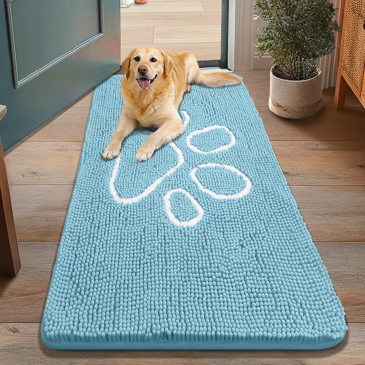 Smiry Dog Door Mat for Muddy Paws, Absorbent Dirt Trapper Non Slip Quick Dry Washable Chenille Mat for Mud Dogs, Entry Rug for Indoor and Outdoor (30x20 Inches, Grey and Black)