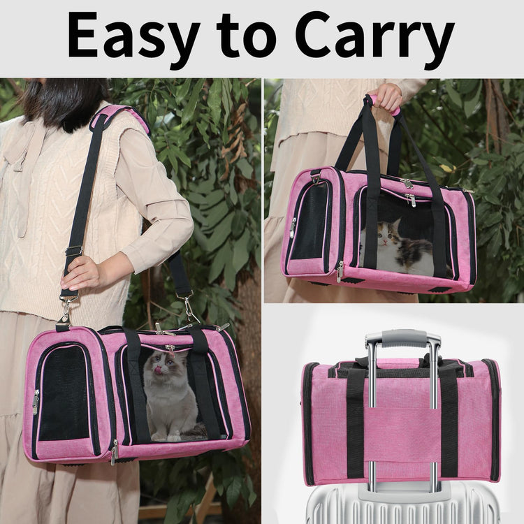 Soft-Sided Cat/Dog/Pet Carrier, Collapsible Pets Travel Carriers for Big Cats/Small Dogs with Shoulder Strap & Removable Mat, Mesh Puppy Carry Bag, Up to 16 Lbs, TSA Airline Approved(Black)