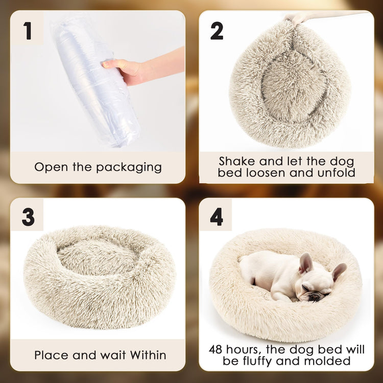 Hoewina Dog & Cat Bed for Indoor Cats, 20in Calming Donut Bed for Puppy and Kitten, Washable Round Fluffy Pet Bed for Small Medium Dogs and Cats (Light Grey)