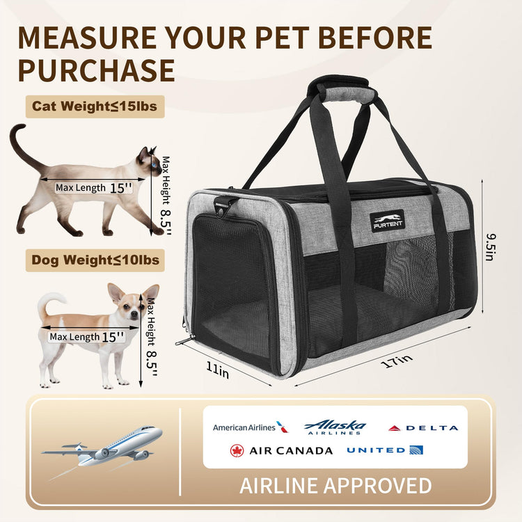 Pet Carrier Airline Approved, Soft Sided Cat Carrier for Small Pets up to 13 lbs, TSA Approved Dog Travel Bag with Foldable Bowl, Portable Soft Sided Pet Carrier for Kittens and Puppies