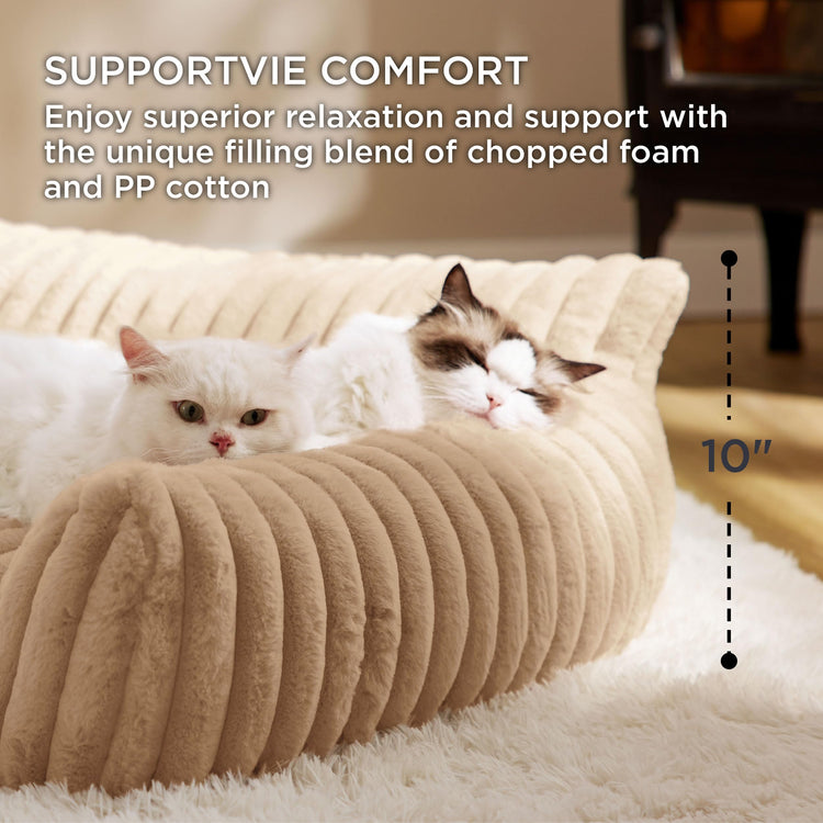 Bedsure ComfyFleece™ Cute Cat Couch for Pets - As Seen on TV on Good Day New York, Fluffy Cats beds for Indoor Cats with Removable Washable Cover, Supportive Pet Sofa, 24inch, Cream