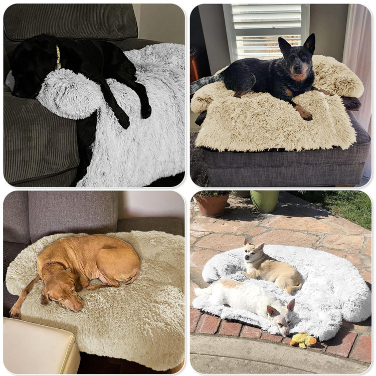 Calming Dog Bed Fluffy Plush Dog Mat for Furniture Protector with Removable Washable Cover for Large Medium Small Dogs and Cats (Small(35x31x5), Light Grey)