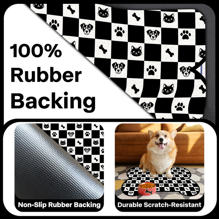 Pet Dog Cat Food Mat, Absorbent Bone Shaped Dog Bowl Mats for Food and Water, Non Slip Cute Dogs Cat Placemats Feeding Mat with Rubber for Floors Indoor Puppy Pet Accessories Supplies 12"x20" Khaki