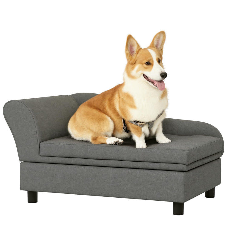 PawHut Pet Sofa, Dog Couch, Elevated Pet Bed for Small Dogs, with Hidden Storage, Soft Tufted Cushion, Gray