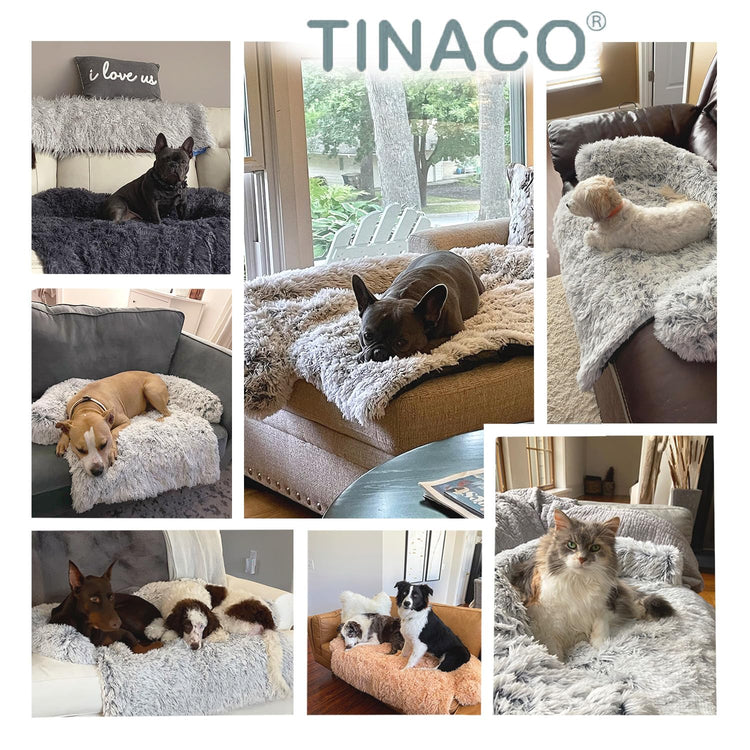 Calming Dogs/Cats Bed Mats, Dog Pad Washable Removable Couch Cover, Plush Long Fur Mat for Pets, Waterproof Lining, Perfect for Small, Medium and Large Dogs and Cats (Gradient Gray, 36"x31")